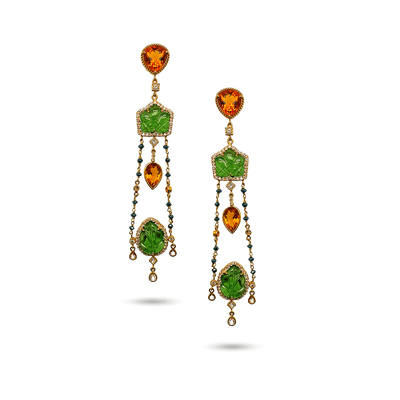 Carved Leaf Two-Tone Drop Earrings
