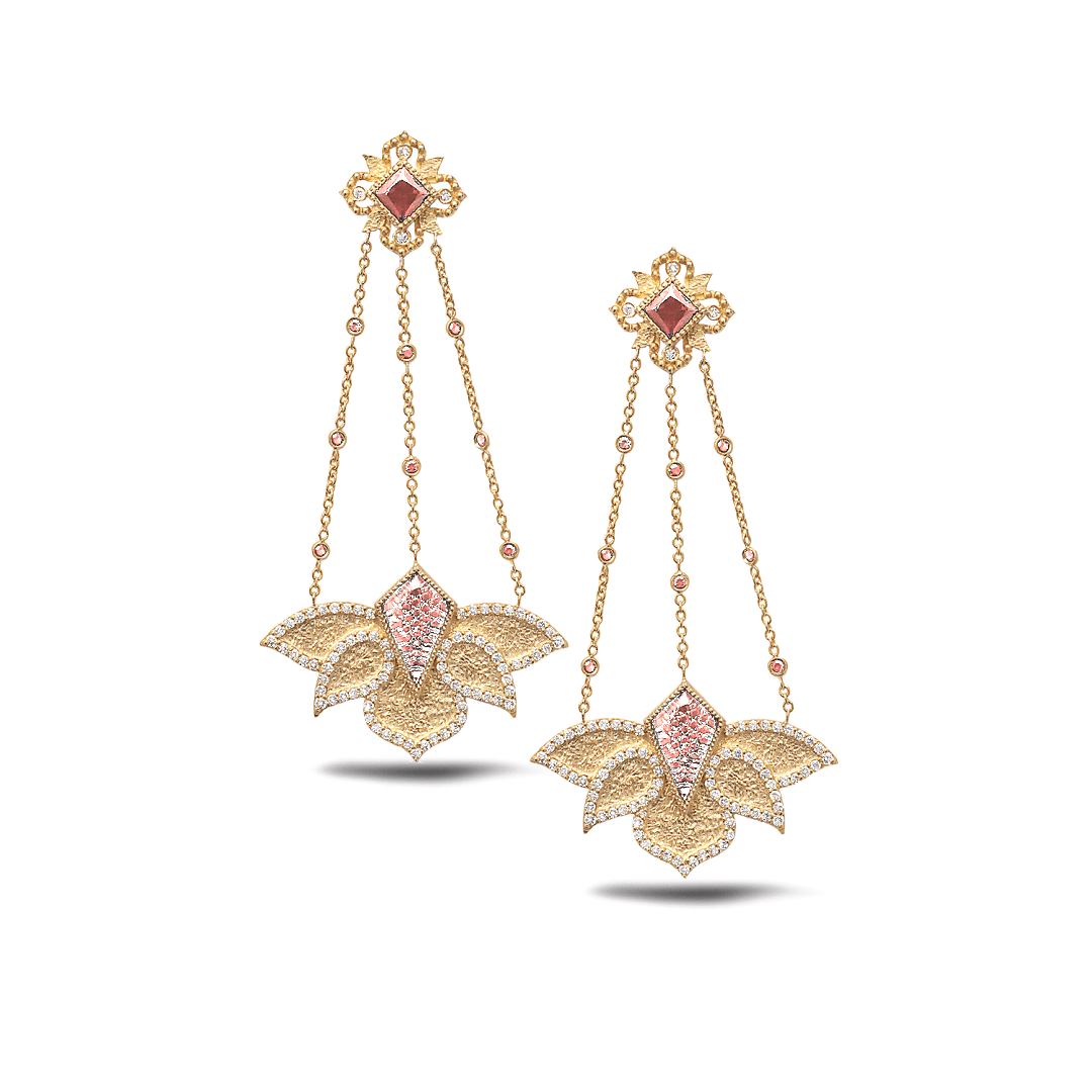 The Pink Lotus Trinetra Drop Earrings - Coomi