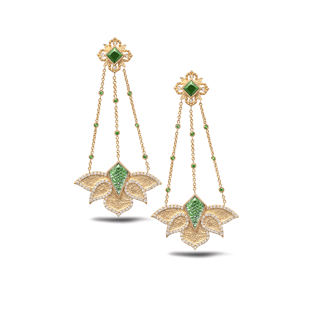 The Green Lotus Trinetra Drop Earrings - Coomi