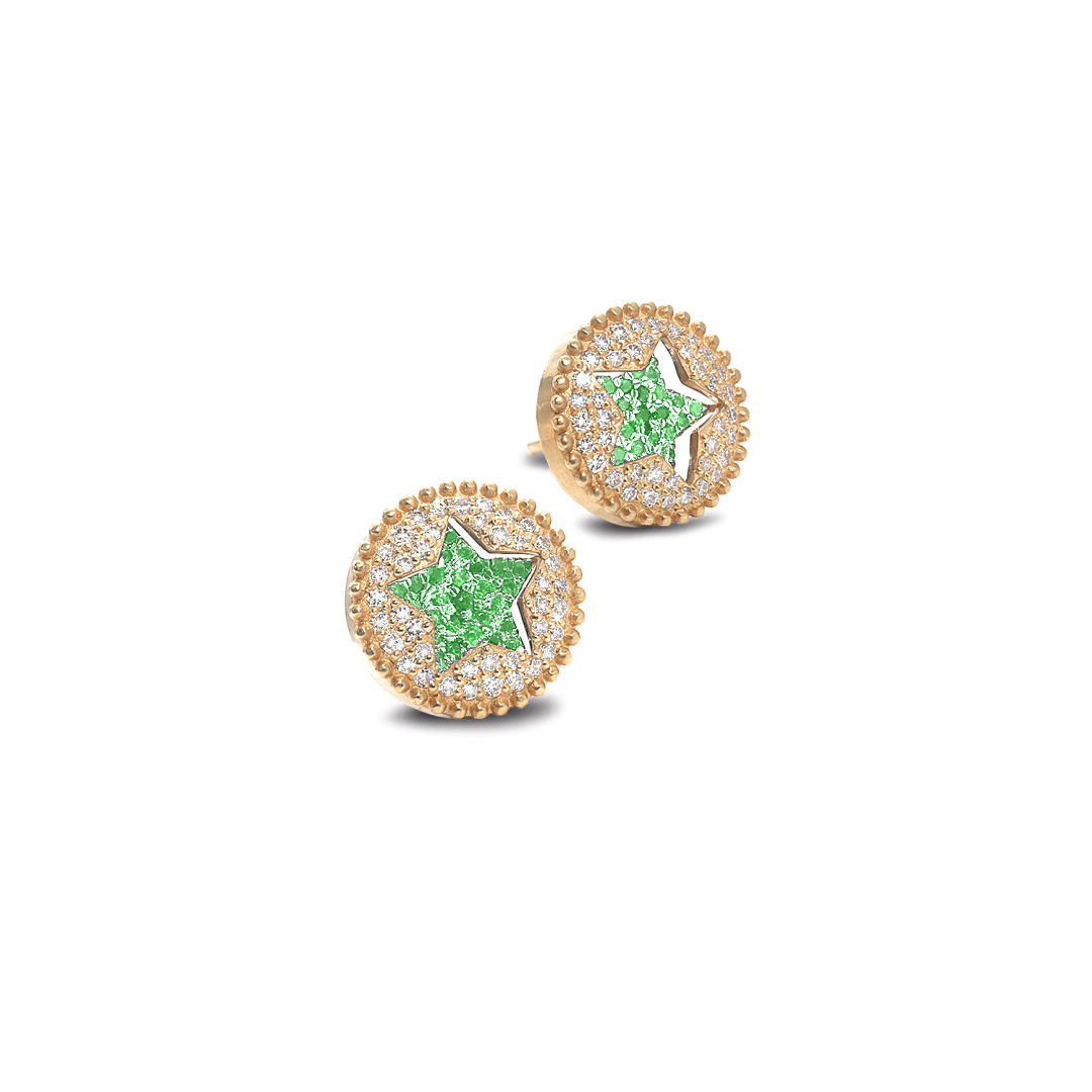 The Crystal Green Star Stud Earrings - Coomi