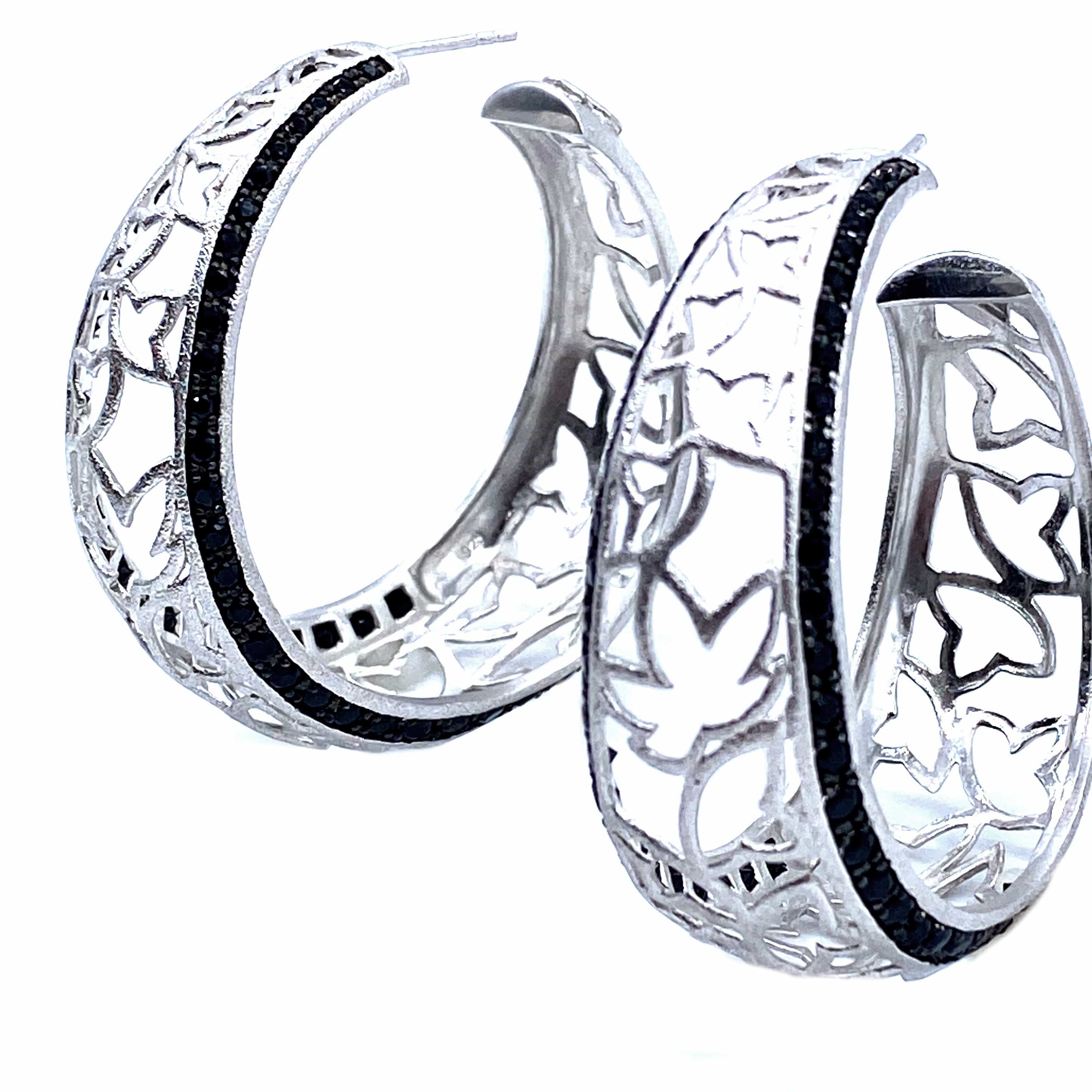Sterling silver Lotus Hoop Earrings with Black Onyx - Coomi