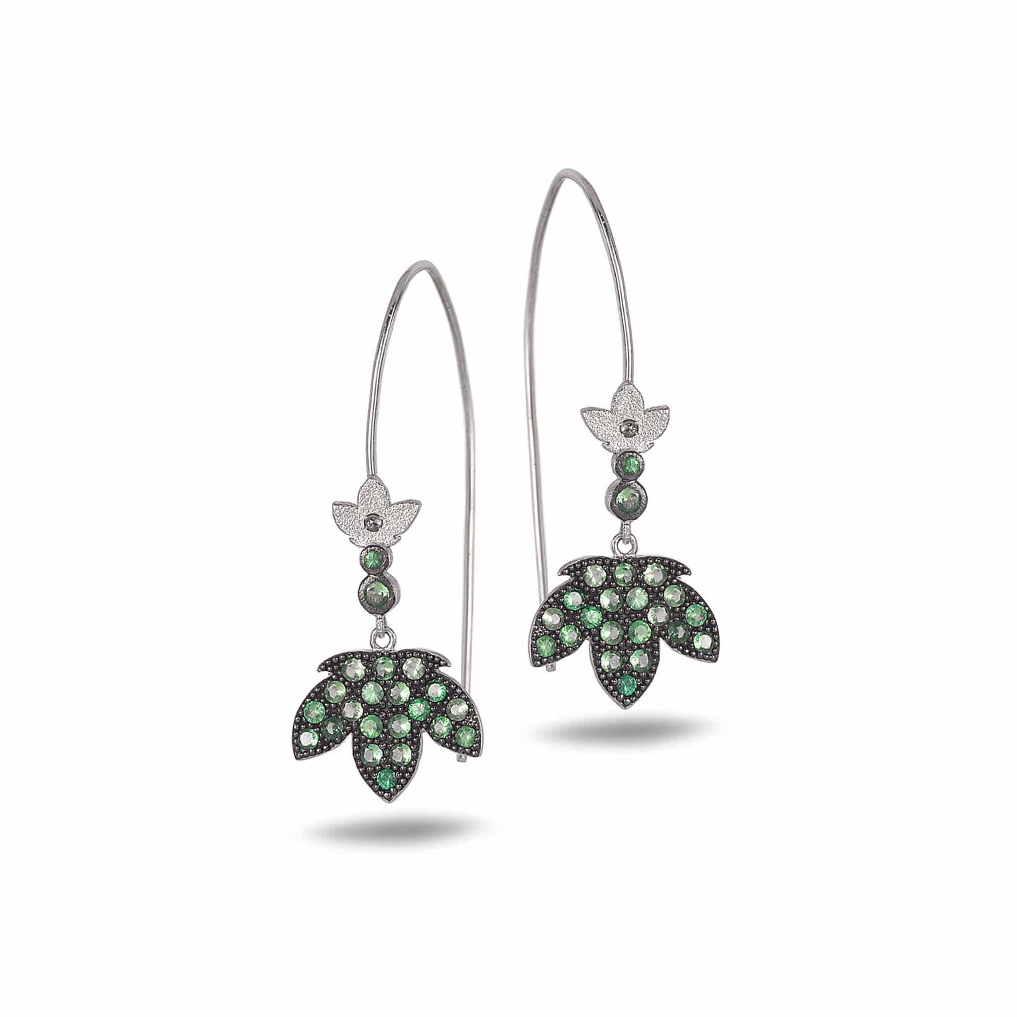 Sterling Silver Tsavorite and Diamond Lotus Earrings - Coomi