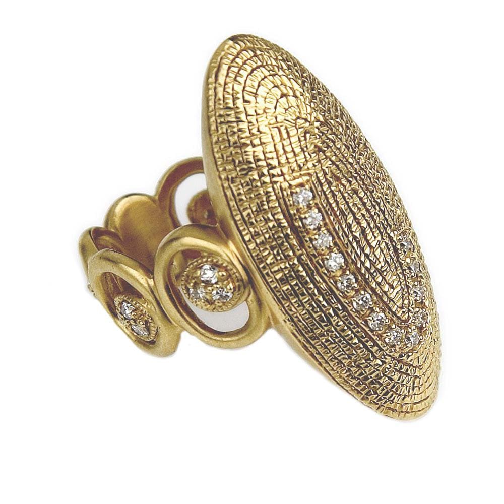 Eternity Oval Ring with Rose-Cut Diamonds in 20K Yellow Gold - Coomi
