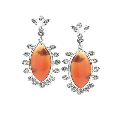 Silver Affinity Aurora Borealis Carnelian Drop Earrings