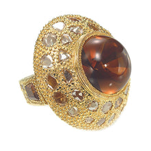 Load image into Gallery viewer, Oversized Saucer Ring with Large Cognac Quartz Centerstone and Diamonds - Coomi
