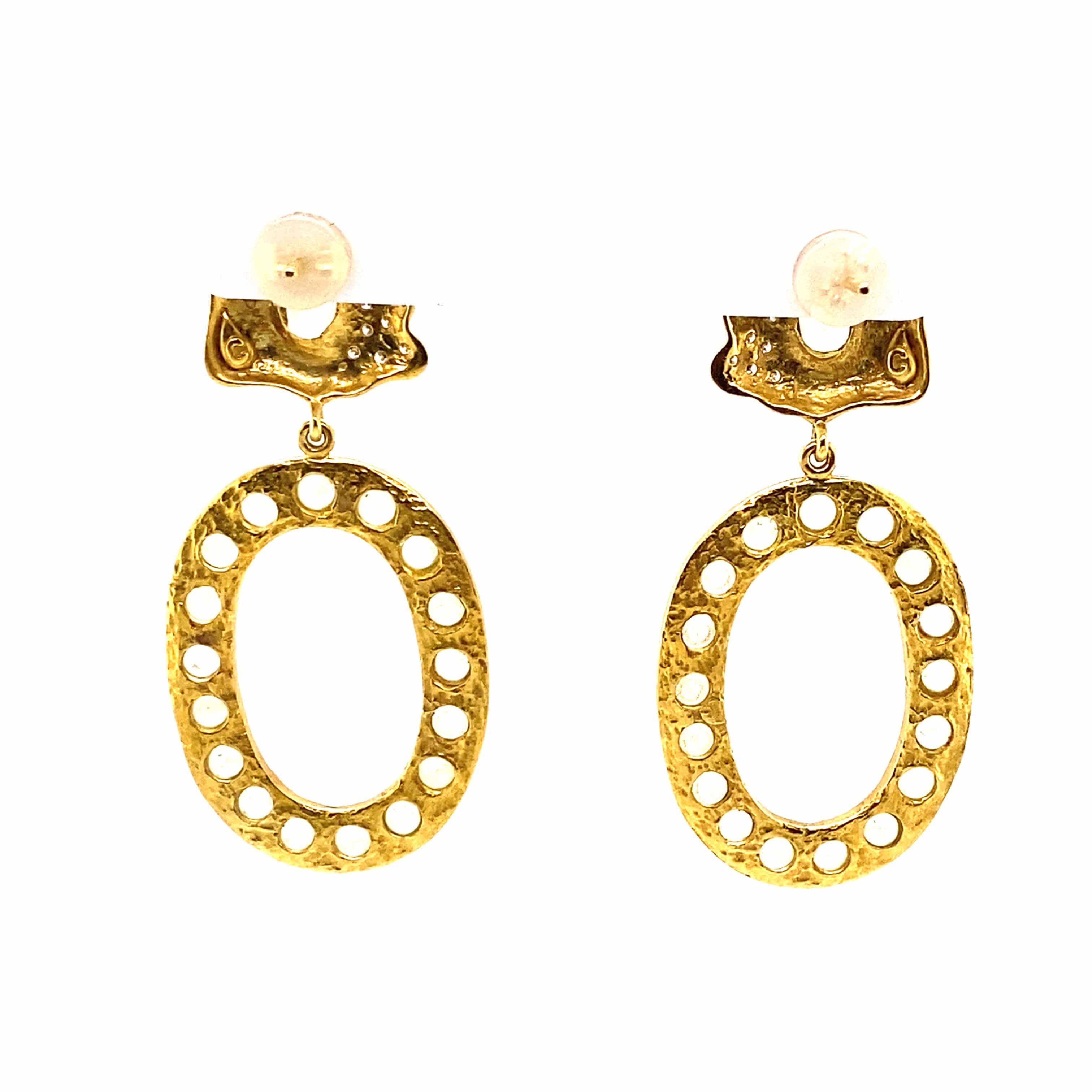 Cabochon Olive Quartz Drop Earrings with Diamonds - Coomi