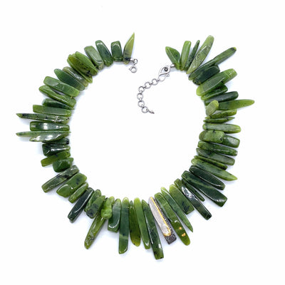Jade and Diamond Sterling Silver Necklace