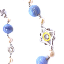 Load image into Gallery viewer, Blue Agate and Crystal Sterling Silver Long Necklace - Coomi
