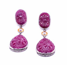 Load image into Gallery viewer, 20K Yellow GoldCarved Drop Ruby Earrings - Coomi
