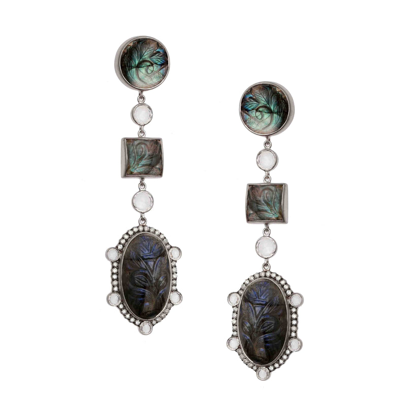 Silver Affinity Labradorite and Diamond Drop Earrings