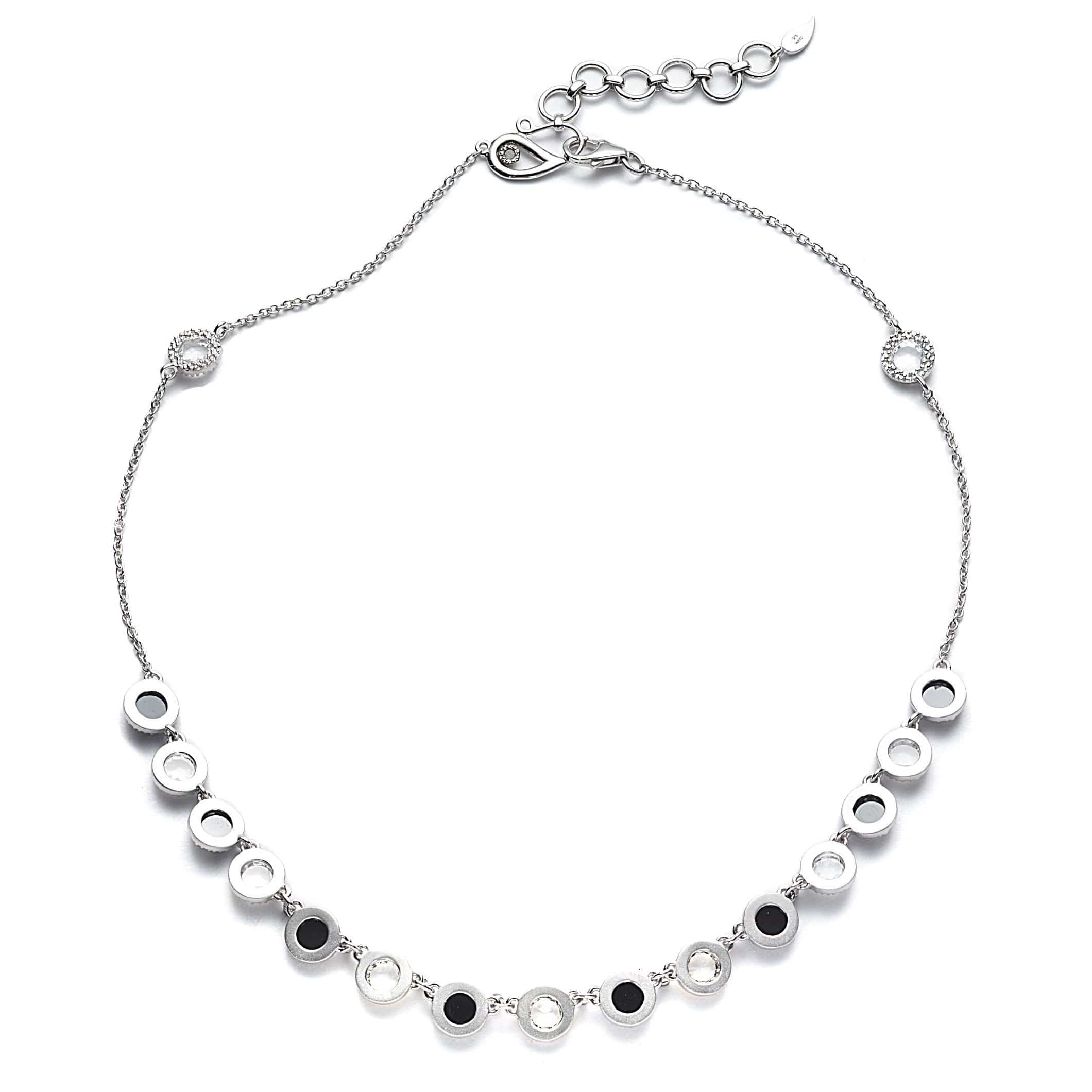 Sterling Silver Short Necklace with Black Spinel and Crystal - Coomi