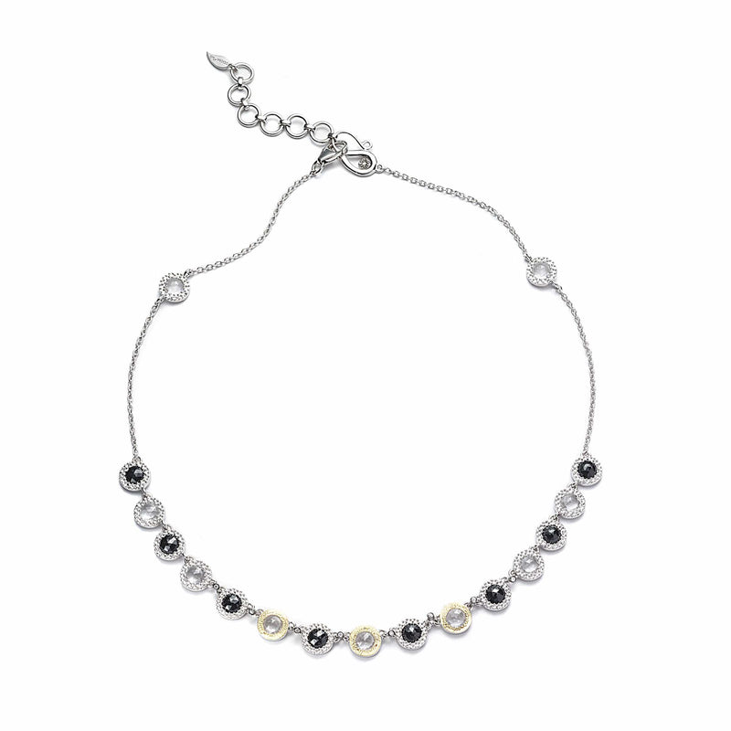 Sterling Silver Short Necklace with Black Spinel and Crystal