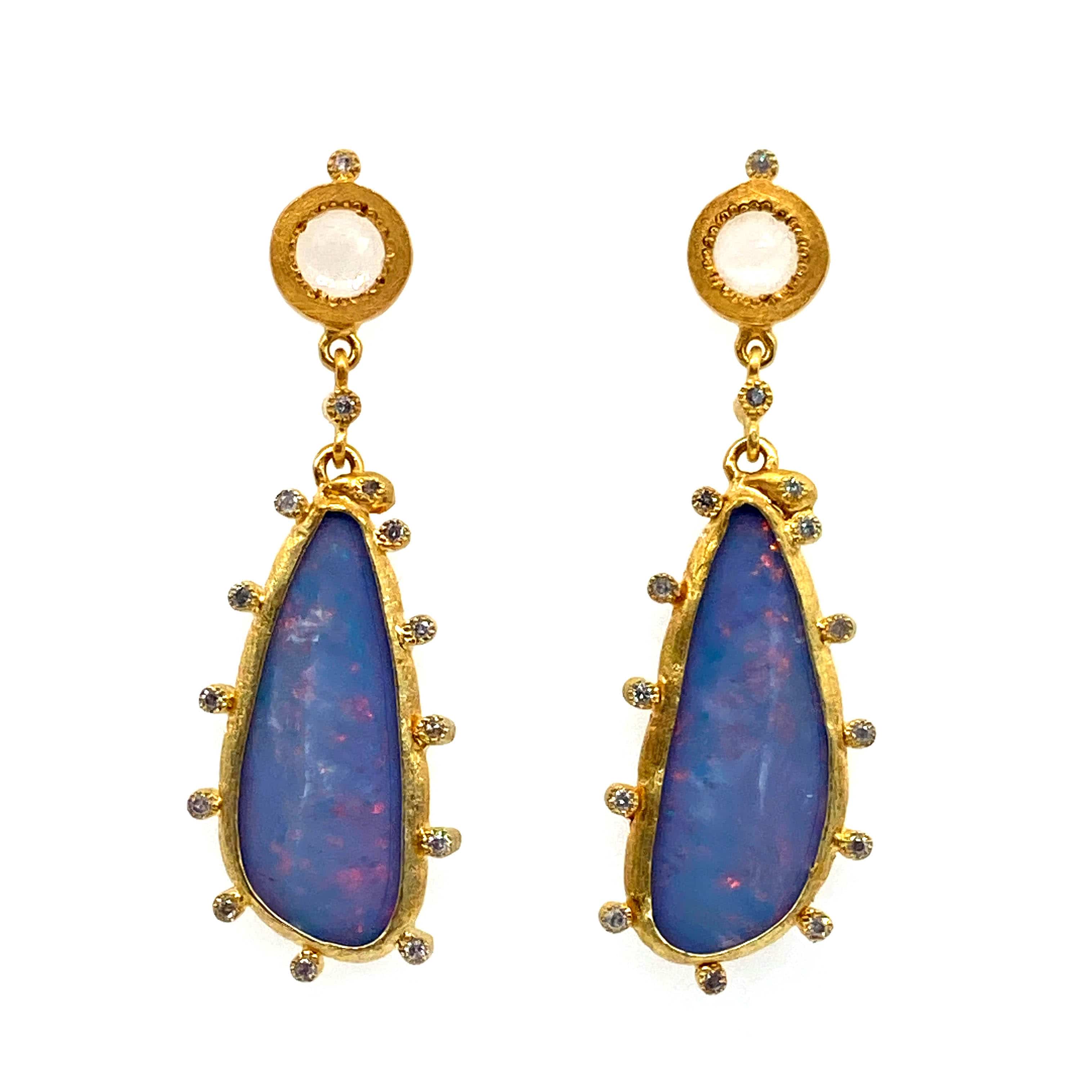 Gold Plated Australian Opal Drop Earrings