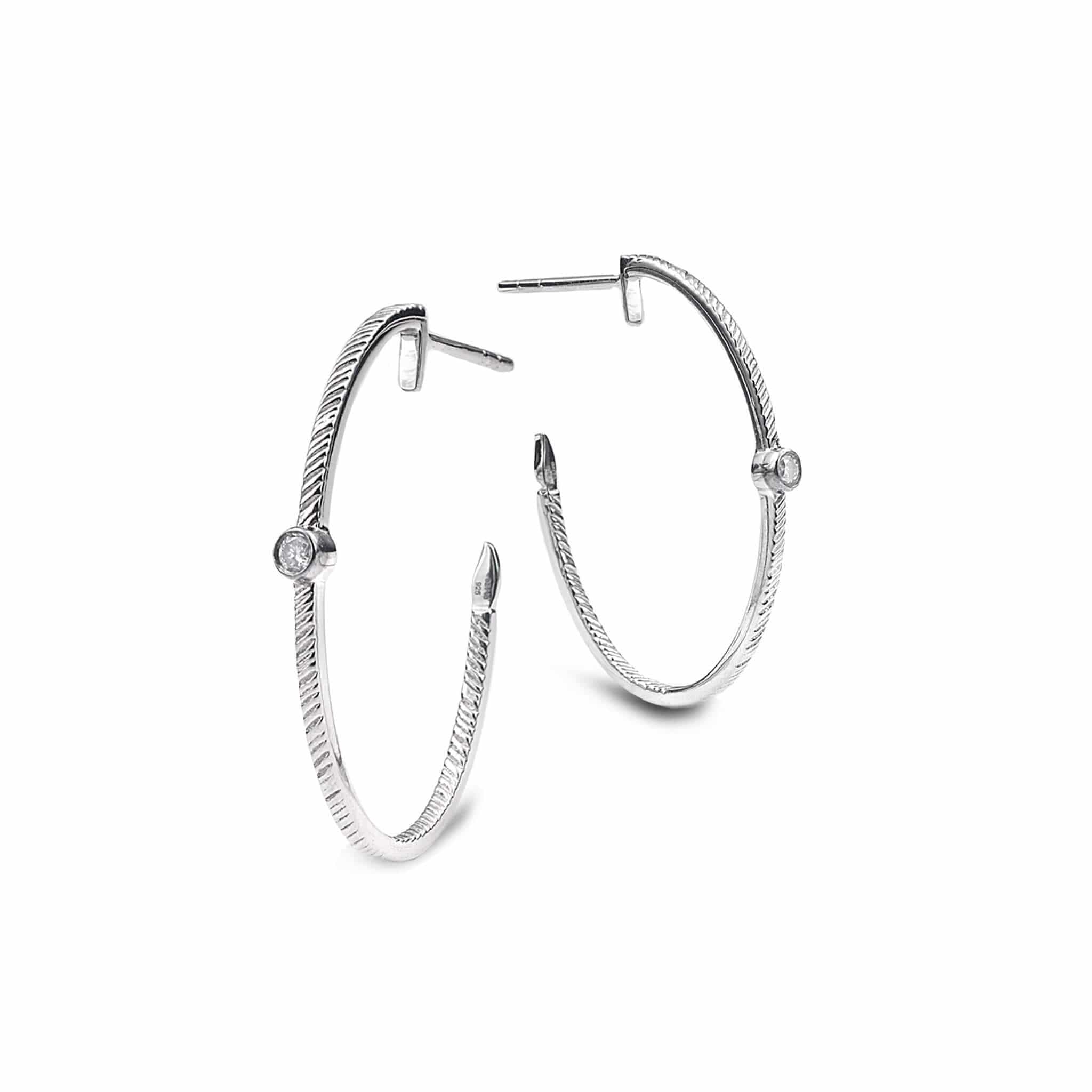 Sterling Silver Diamond Hoop Earrings - Coomi