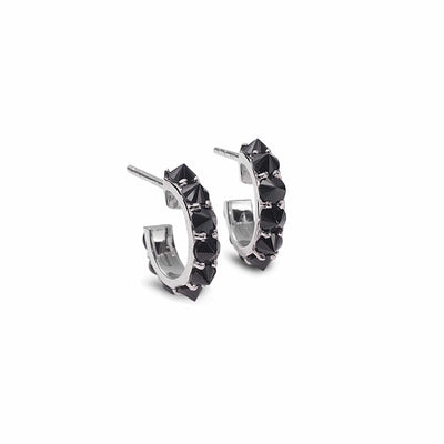 Sterling Silver Black Spinel Huggie Hoop Earrings