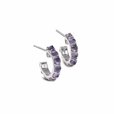 Sterling Silver Iolite Huggie Hoop Earrings
