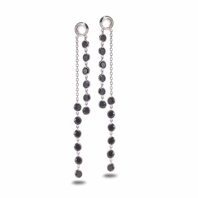 Sterling Silver Black Spinel and Crystal Duster Drop Earrings