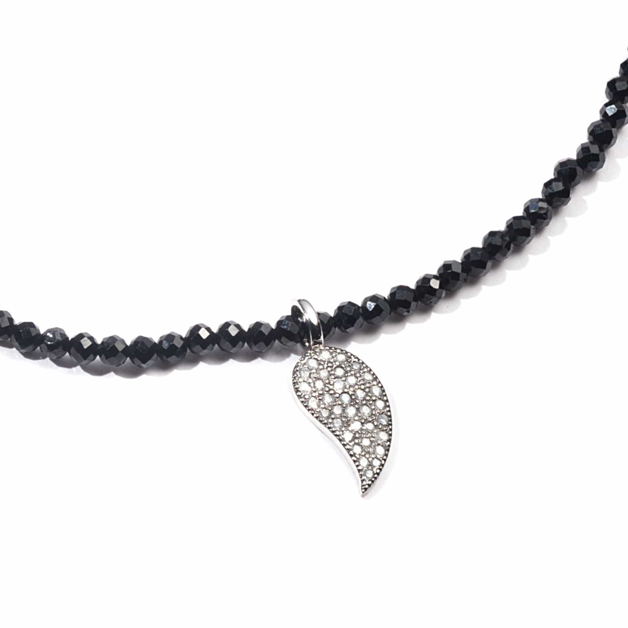 Sterling Silver Diamond Paisley Black Spinel Bead Necklace - Coomi