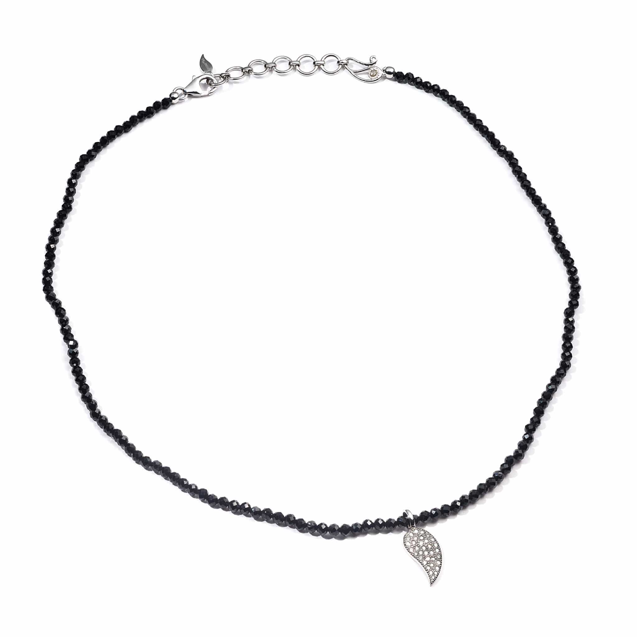 Sterling Silver Diamond Paisley Black Spinel Bead Necklace - Coomi