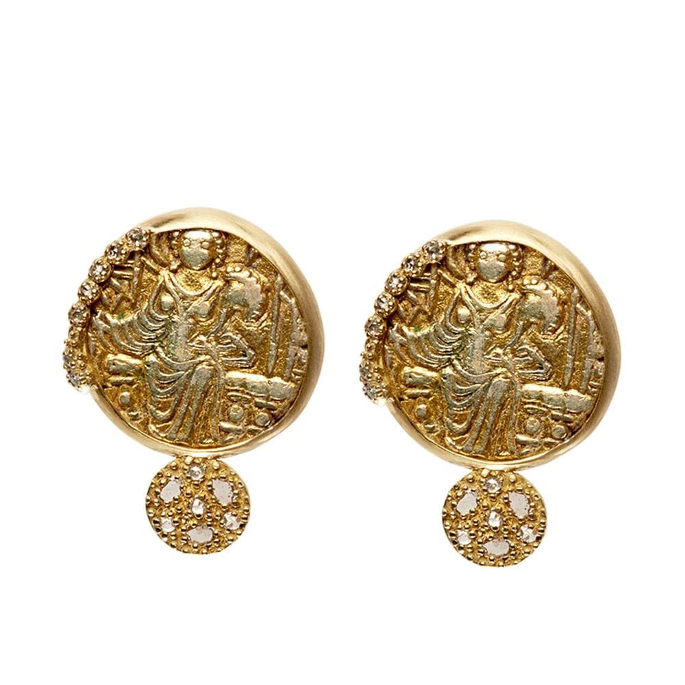 Kushan Coin Stud Earring in 20K Yellow Gold with Diamonds - Coomi