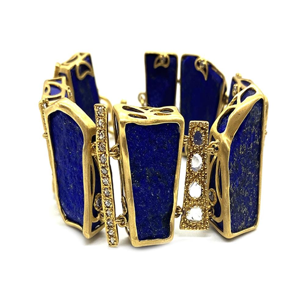 Antiquity Ladder Bracelet Set with Lapis, Alternating Gold Bars, and Diamonds - Coomi