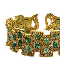 Load image into Gallery viewer, Luminosity 20K Yellow Gold Emerald Mosaic Cuff - Coomi
