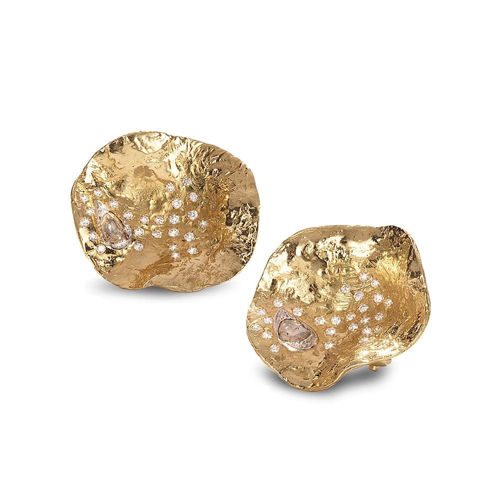 Serenity Small Wild Rose Earring with Brilliant Diamonds in 20K Yellow Gold - Coomi