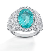 Load image into Gallery viewer, Trinity Ring in 18K White Gold with Oval Paraiba and Diamonds - Coomi
