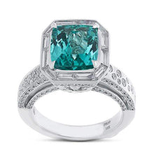 Load image into Gallery viewer, Trinity Ring with Emerald-Cut Paraiba and Rose-Cut Diamonds - Coomi
