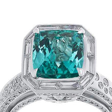 Load image into Gallery viewer, Trinity Ring with Emerald-Cut Paraiba and Rose-Cut Diamonds - Coomi
