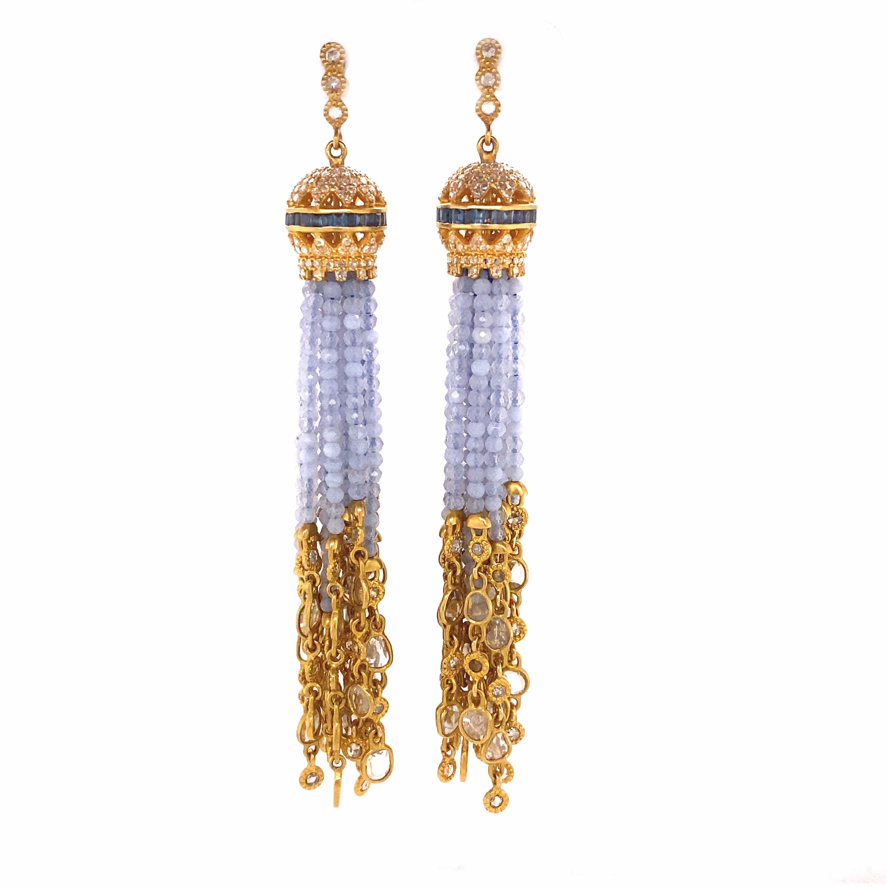 Sagrada Chalcedony and Blue Sapphire Halo Earrings with Diamonds - Coomi
