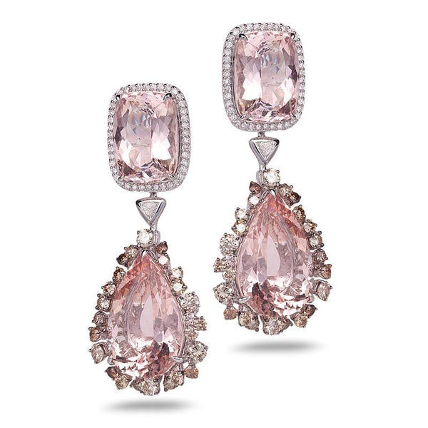 Melting Ice Morganite and Diamond Drop Earrings by MadStone