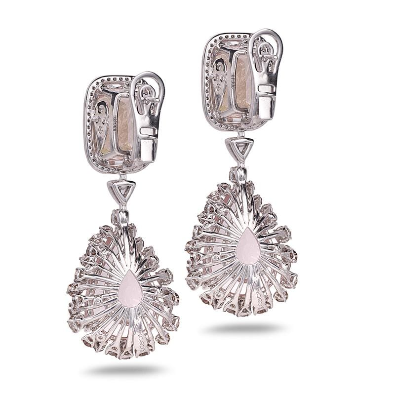 Diamond Trinity Earrings Set In 18K White Gold With Morganite - Coomi