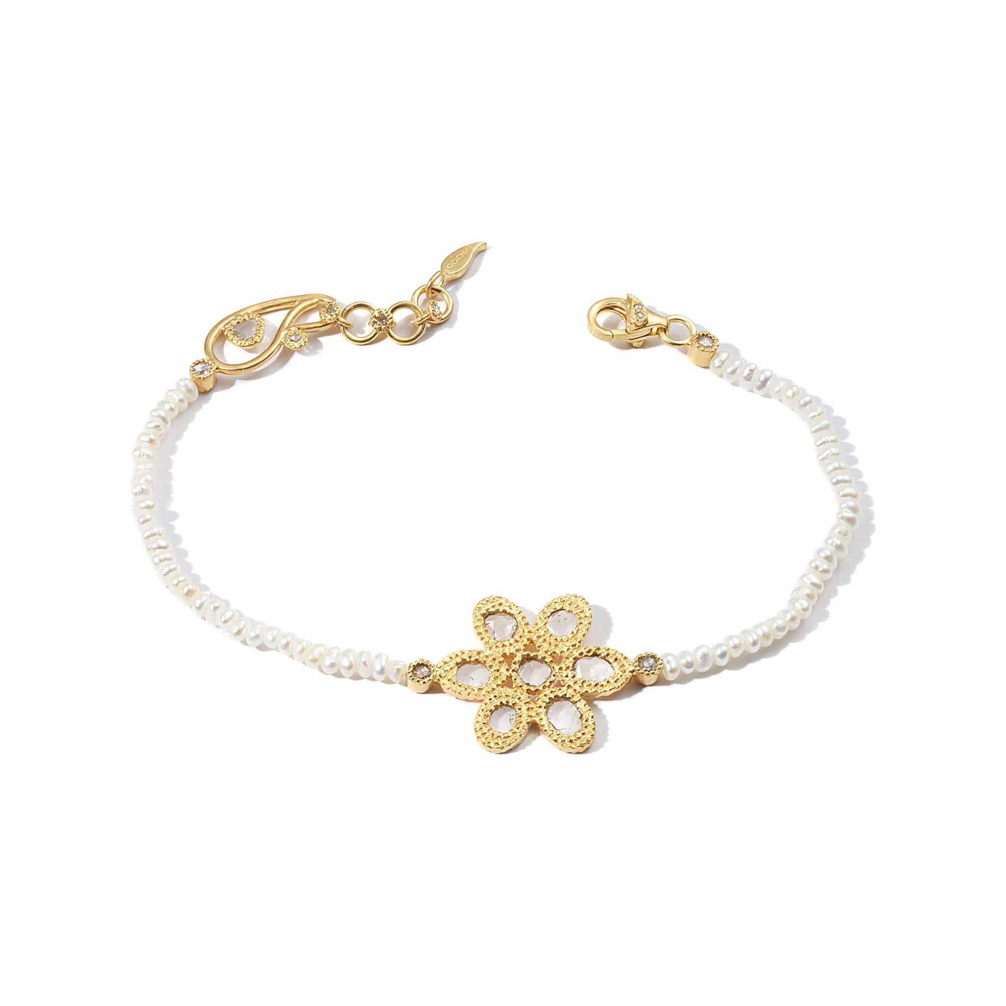 20K Pearl and Diamond Flower Bracelet - Coomi