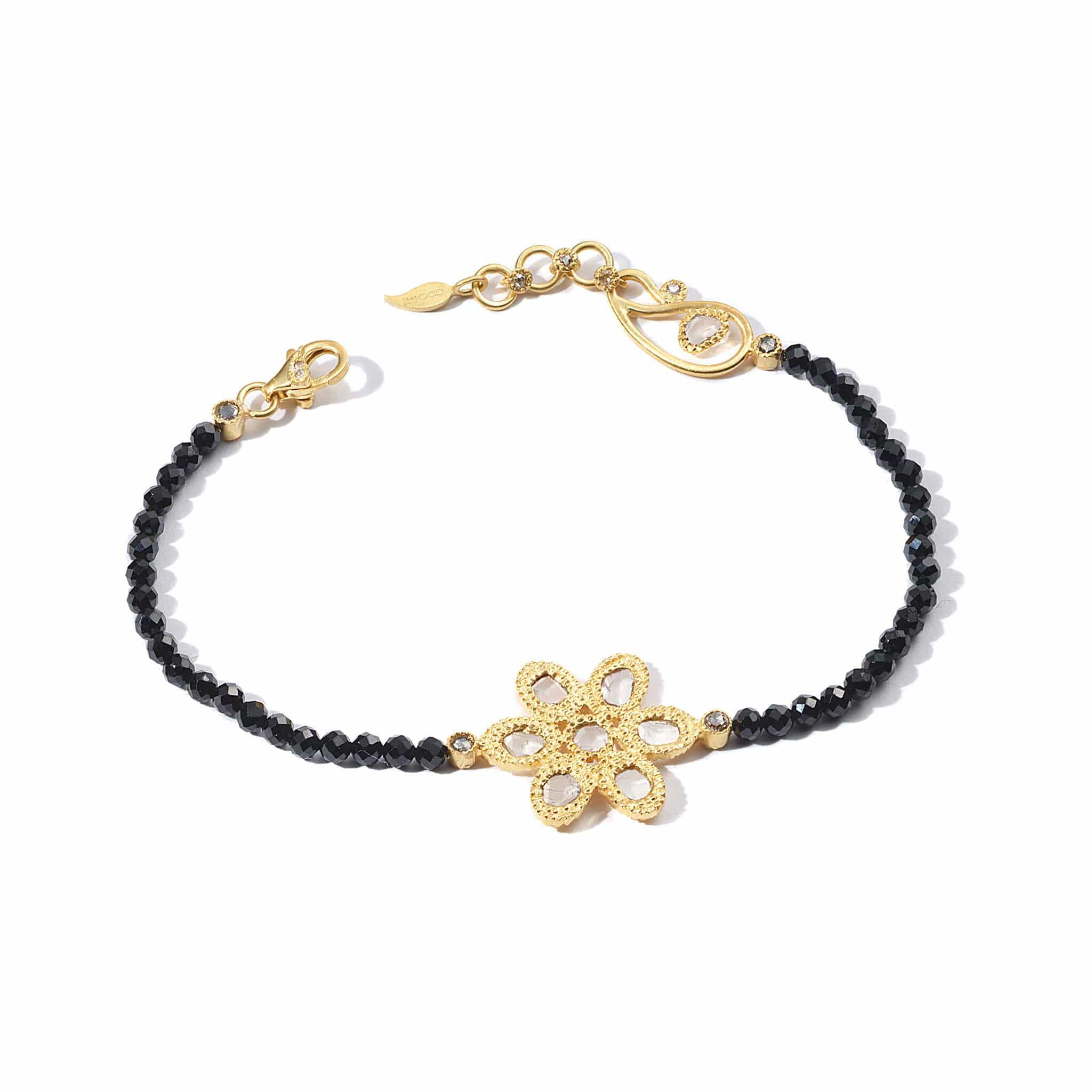 20K Black Spinel and Diamond Flower Bracelet