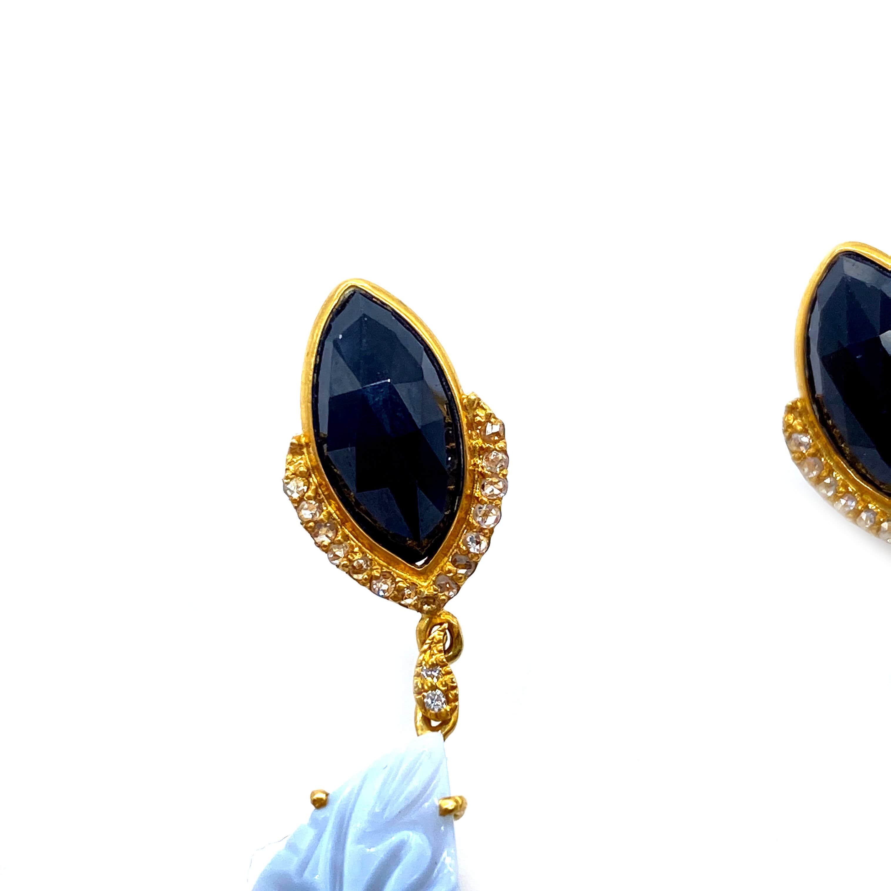 20K Affinity Carved Opal and Black Spinel Earrings - Coomi