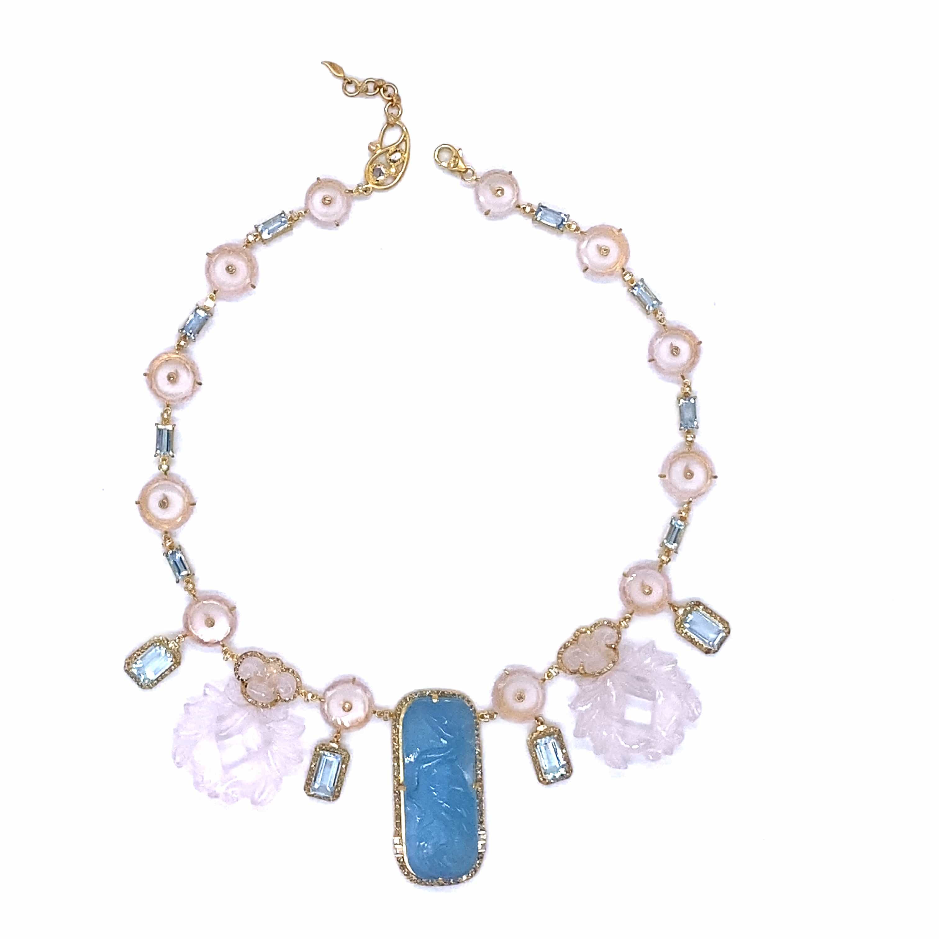 Affinity 20K Rose Quartz and Aquamarine Necklace - Coomi