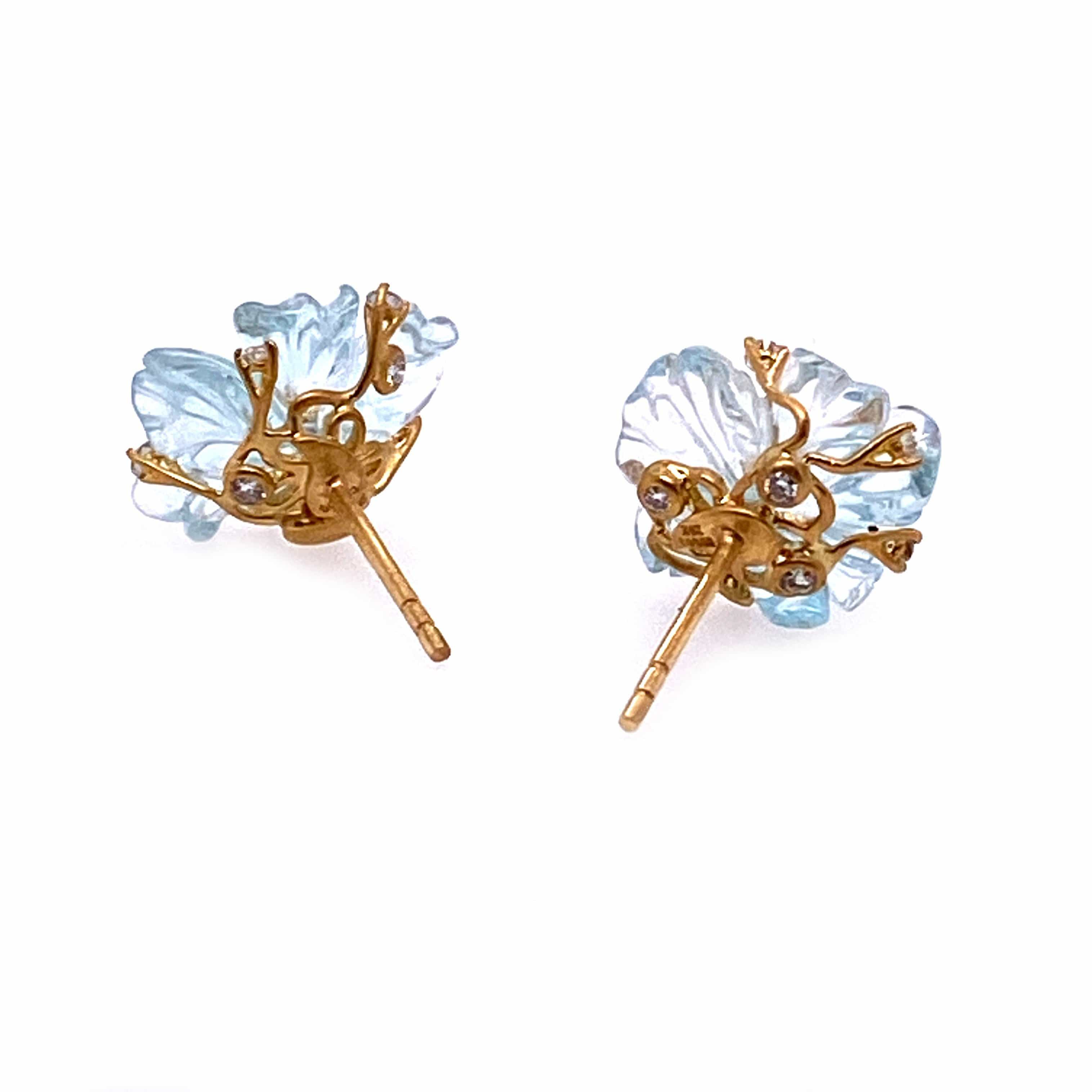 Trinity 20K Yellow Gold Carved Blue Topaz Flower Earrings - Coomi