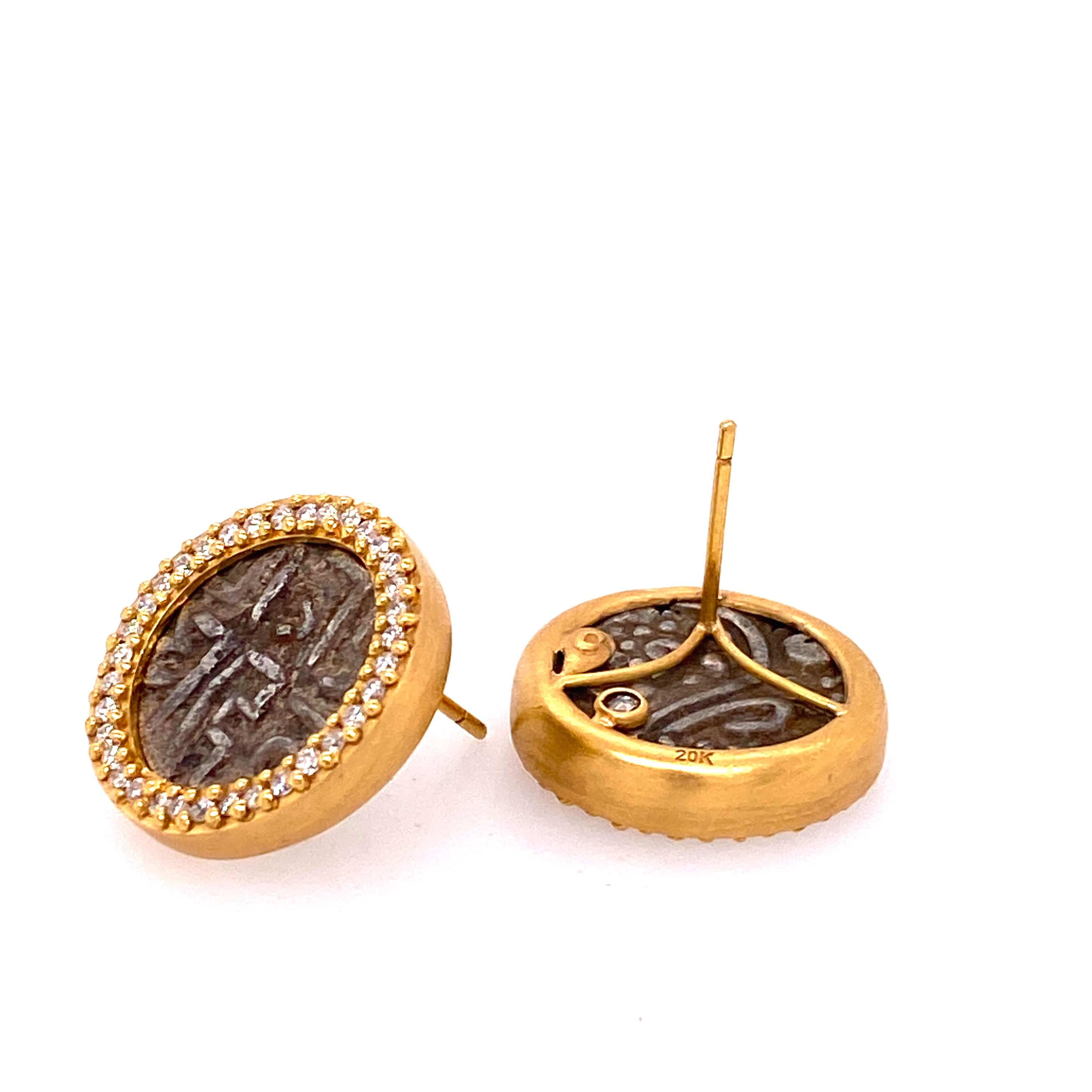 Antiquity 20K Yellow Gold Diamond Stud Coin Earrings - Coomi