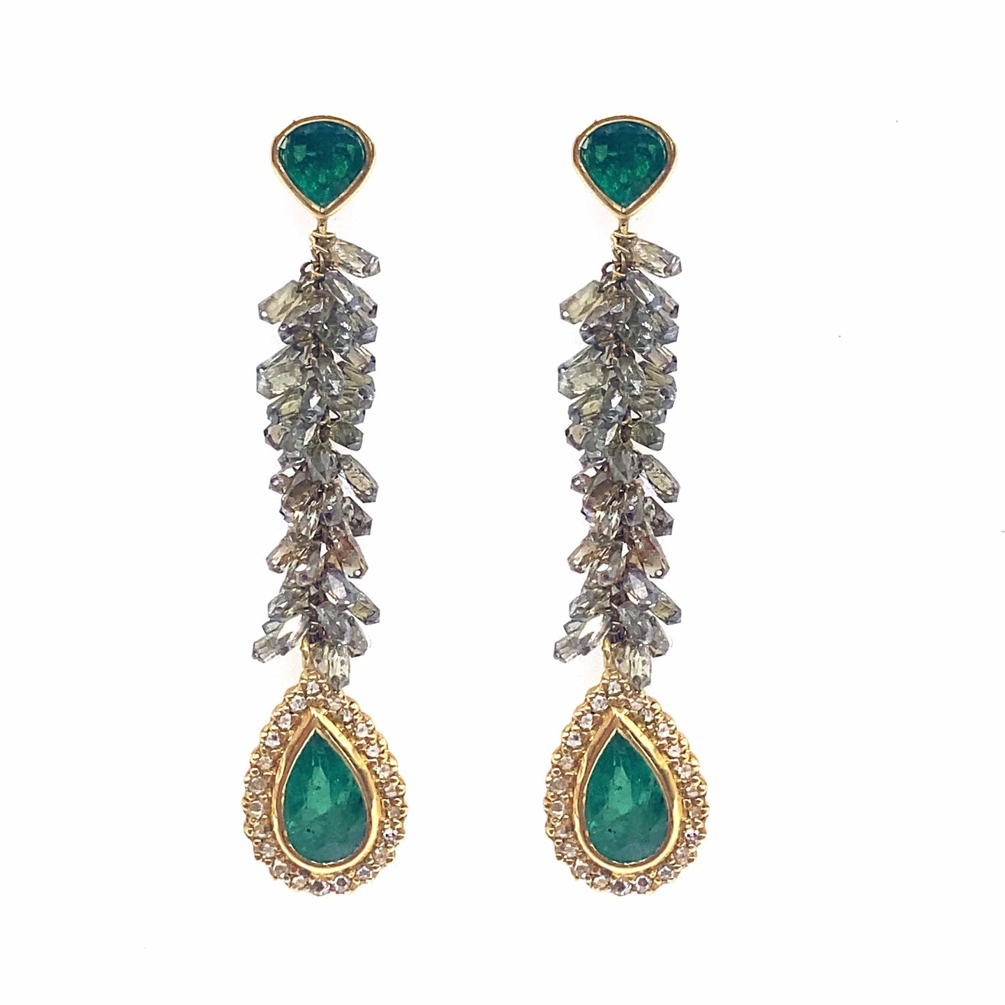 Pear Shaped Emerald Dangle Earrings with Diamonds - Coomi