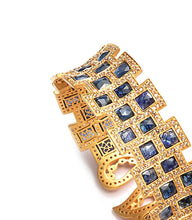 Load image into Gallery viewer, Luminosity 20K Yellow Gold Blue Sapphire Mosaic Cuff - Coomi
