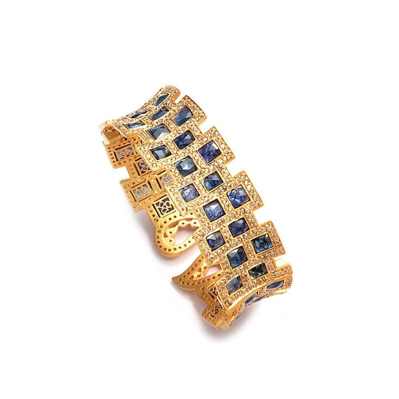 Luminosity 20K Yellow Gold Blue Sapphire Mosaic Cuff