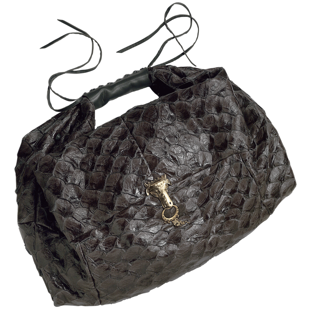 Antiquity Purse With Grey Arapaima, Gray Diamond Lambskin And Espresso Pigsuede - Coomi