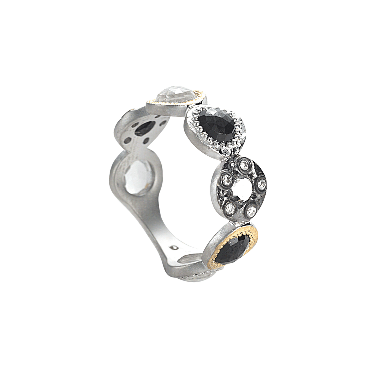 Sterling Silver Ring with Black Spinel and Crystal - Coomi