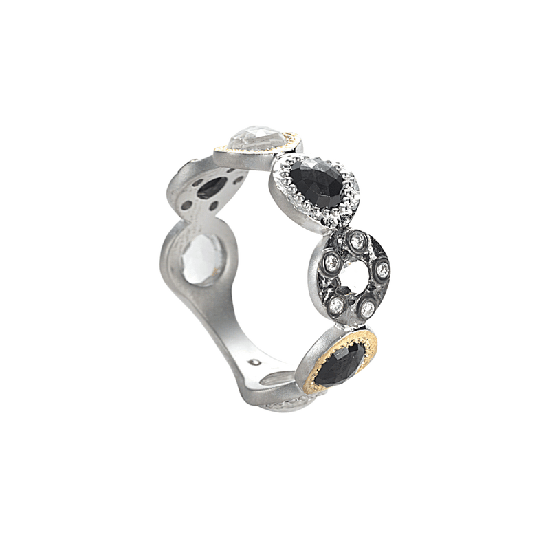 Sterling Silver Ring with Black Spinel and Crystal