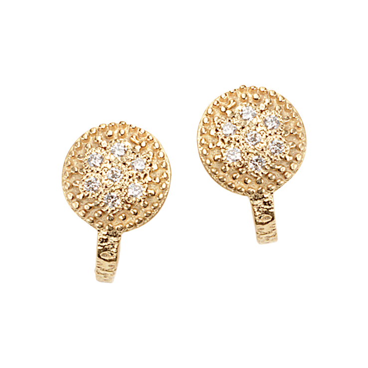 Thewa Hoop Earrings with Pave Diamond Circle - Coomi