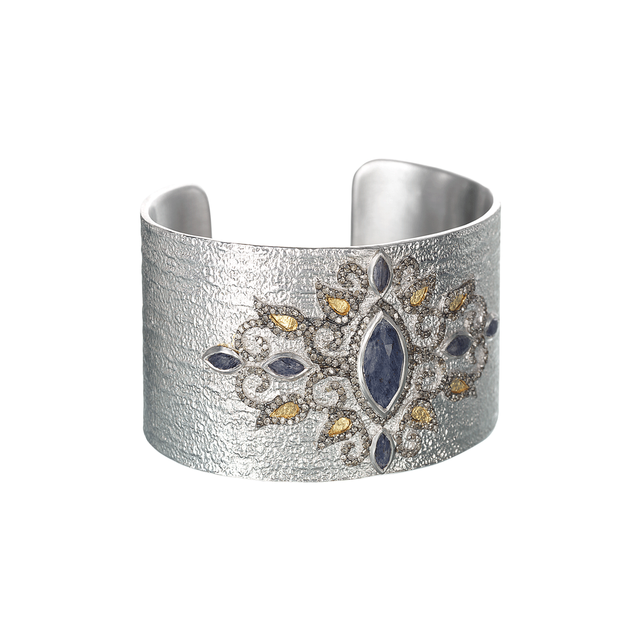 Sterling Silver Statement Cuff with Diamonds and Blue Agate - Coomi