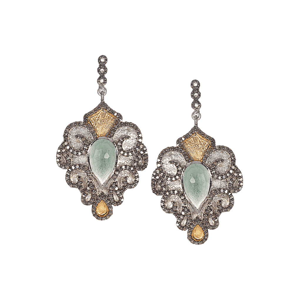 Vitality Sterling Silver Earrings with Pear Shaped Green Agate - Coomi