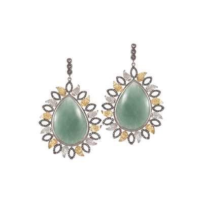 Sterling Silver and Gold Green Agate Drop Earrings