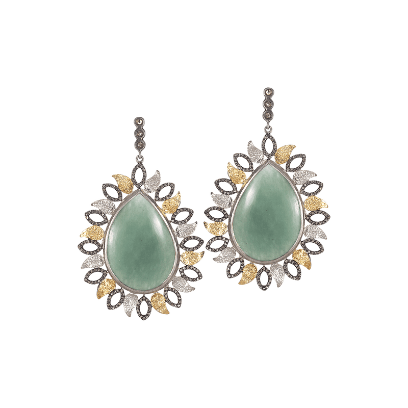 Sterling Silver and Gold Green Agate Drop Earrings